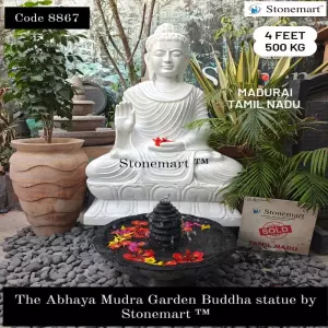 Sold To Madurai, Tamil Nadu - Serene White Buddha Statue In Abhaya Mudra For Garden Decor