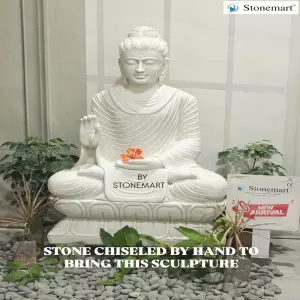 Available - Hand Carved 4 Feet Divine Marble Stone Buddha Statue For Home And Garden
