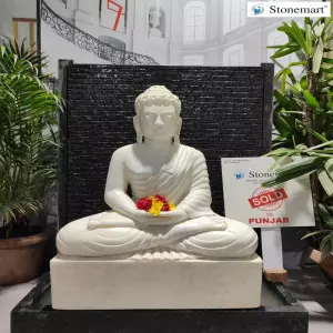Sold To Khanna, Punjab 42 Inch, 280 Kg Granite Fountain With 2.5 Feet, 120 Kg White Marble Buddha Statue