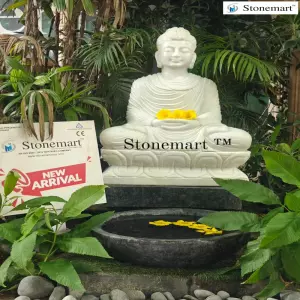 Available - 24 Inch White Marble Dhyana Mudra Buddha Idol For Interior And Exterior Decor