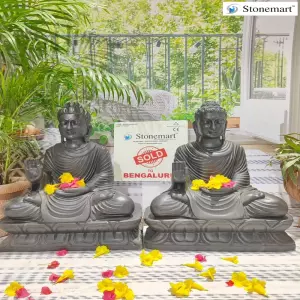 Sold To Bangalore, Karnataka 2 Feet Black Marble Buddha Statues In Abhaya Mudra For Indoor