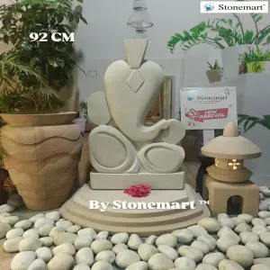 91Cm, 140Kg Mint Sandstone Abstract Ganesha Sculpture With Stone Lantern And Urn