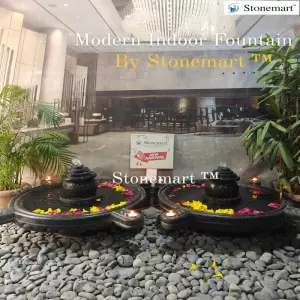Sold To Pune, Maharashtra - Pair Of Big Size Modern Granite Urli Bird Bath Fountain With Candle Holders For Entrance Decor