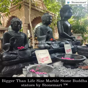 Only 4Ft Available - Big Black Marble Garden Buddha Statues In 3Ft (Sold), 4Ft And 6Ft (Sold) For Resort, Villa, Farmhouse, Hotel