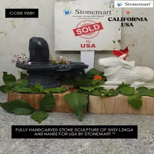 Sold To California, Usa - Stone Sculpture Of Shiva Lingam And Nandi For Home Temple