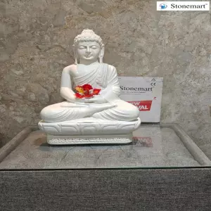 Available - 2 Feet White Marble Stone Meditating Buddha Statue For Interior Decor
