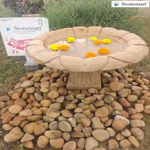 Handcrafted Teak Stone Urli Or Bird Bath For Entrances, Living Rooms, Gardens