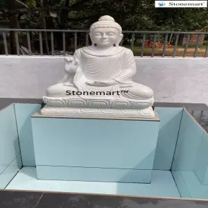 Client Testimonial Of 3 Feet Outdoor Buddha Statue In White Marble From Kannur, Kerala