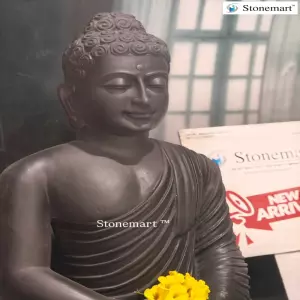 Available - Serene Meditating Buddha Statue Carved Out Of Black Marble Stone
