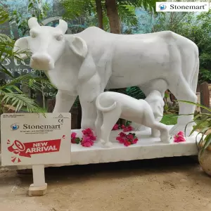 4 Feet Marble Cow With Calf