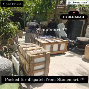 Stone Buddha Statue, Stone Elephant Statues, And Urli Fountain Packed For Dispatch To Hyderabad, Telangana
