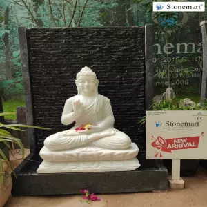 Sold To Kolkata, West Bengal 39 Inch Chiseled Granite Fountain With 2 Feet Buddha Statue