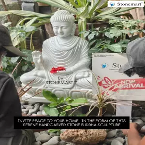 Available - 2 Feet Handcrafted Buddha Stone Sculpture In Abhaya Mudra
