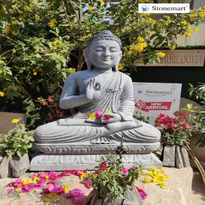 3 Feet Big Gray Marble Outdoor Garden Buddha Statue