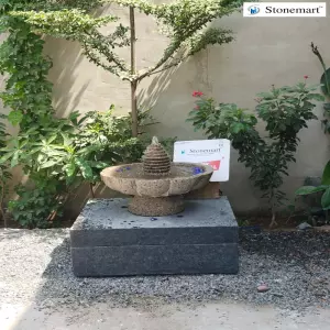 Granite Floral Water Fountain With Pedestal Base