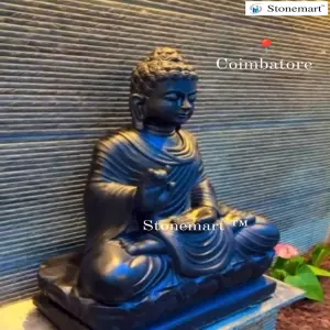 24 Inch Hand Carved Black Marble Buddha Statue Installed In Coimbatore, Tamil Nadu