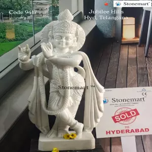 Sold To Hyderabad, Telangana - 2.5 Feet Intricately Carved White Marble Lord Krishna Sculpture For Temple
