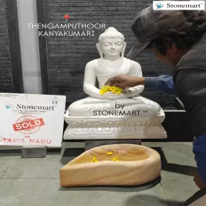 Sold To Kanyakumari, Tamil Nadu - 2 Feet Hand Carved Divine White Marble Buddha Sculpture