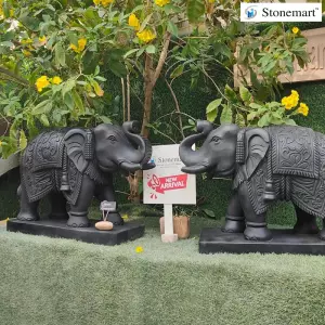 Sold To Usa 2.5 Feet Pair Of Black Marble Elephants