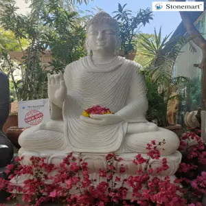 Sold To Ballari, Karnataka 6 Feet White Marble Buddha Statue