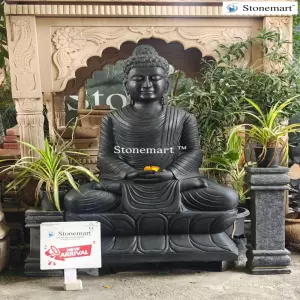 Available - 5 Feet Garden Buddha Statue In Black Marble Stone