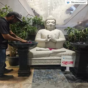 Available - Hand Carved 60 Inch Stone Buddha Statue For Gardens, Resorts, Farmhouses, Hotels