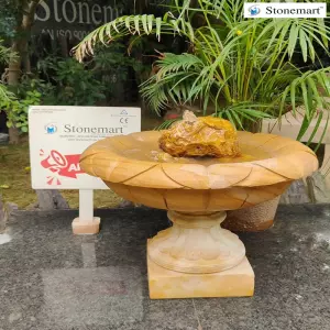21 Inch Teak Sandstone Urli Cum Birdbath Fountain
