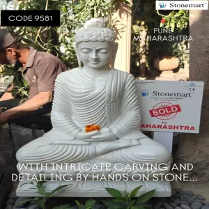 Sold To Pune, Maharashtra - Hand Carved 3 Feet Meditating Buddha Idol For Home And Garden Decor