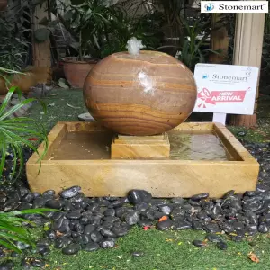 Hand Carved Modern Stone Sphere Water Fountain For Luxury Decor