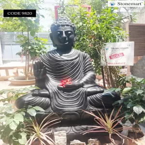 Sold To Ahmedabad, Gujarat - Handcrafted 4 Feet Black Stone Buddha Statue For Indoor And Outdoor