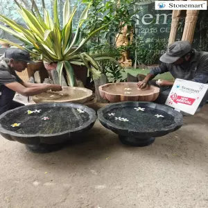 Large Size Handcrafted Granite And Sandstone Floral Urli Bowls For Homes, Office Receptions, Balconies