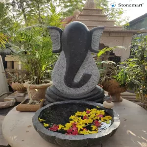 3 Feet Granite Abstract Ganesha With Floral Urli