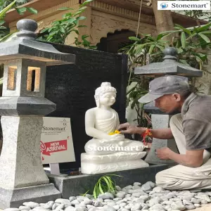 Available - Stone Buddha Fountain With Lantern Set For Indoor And Outdoor Garden