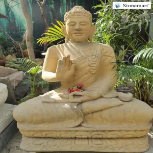 Available 3.5 Feet Teak Sandstone Buddha Statue