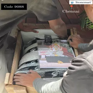 Packing In Progress Of Marble Ganesha Idol For Shipment To Chennai, Tamil Nadu