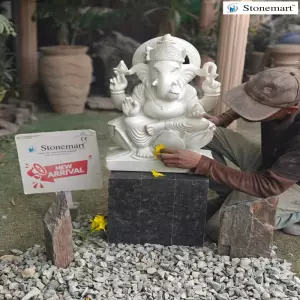 2 Feet Hand Carved White Marble Lord Ganesha Sculpture For Indoor And Outdoor