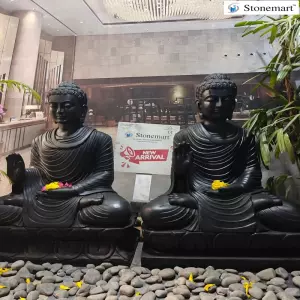 Sold To Bengaluru And Kasaragod - Abhaya Mudra Buddha Idols Carved By Hands Out Of A Single Block Of Black Marble Stone