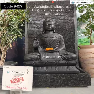 Sold To Kanyakumari, Tamil Nadu - 5 Feet Massive Buddha Fountain In Abhaya Mudra For Indoor And Outdoor Decor