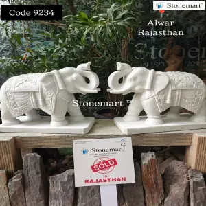 Sold To Alwar, Rajasthan - Intricately Carved White Marble Stone Elephant Statues For Luxury Entrance Decor