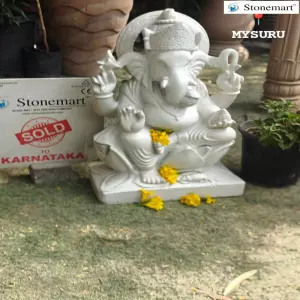 Sold To Mysuru, Karnataka - 2 Feet Divine Ganesha Sculpture Carved Out Of White Marble Stone