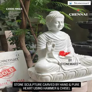 Sold To Chennai, Tamil Nadu - 2 Feet Serene White Marble Sitting Buddha Sculpture