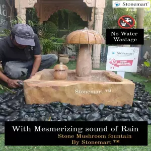 Hand Carved Natural Stone Mushroom Fountain With Mesmerizing Waterflow Sound For Interior And Exterior