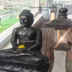 Sold To Thiruvananthapuram, Kerala - 3 Feet Divine Black Marble Meditating Buddha Sculpture