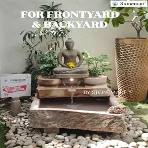 Natural Stone Water Feature With Modern Abstract Sculpture For Front Yard And Backyard