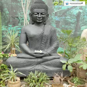 6 Feet Black Marble Garden Buddha Statue