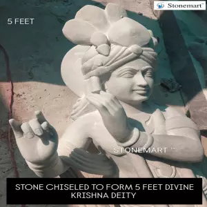 Carving 5 Feet Divine Krishna Stone Sculpture