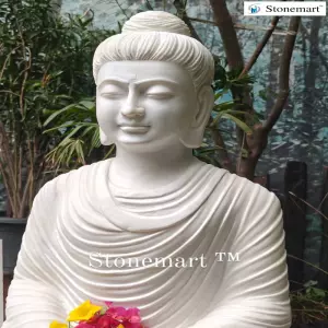 Available - 36 Inch White Marble Stone Buddha Sculpture For Modern Home And Garden Decor