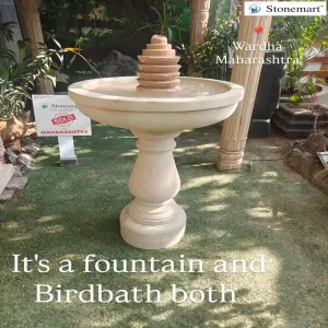 Sold To Wardha, Maharashtra - Serene Sandstone Bird Bath Water Feature For Indoor And Outdoor