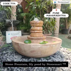 Sold To Pune, Maharashtra - Stone Lily Pond And Water Fountain With Soothing Water Sound