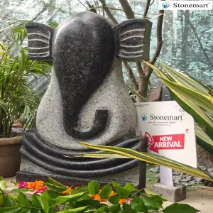 Sold To Dubai, Uae - 3Ft Granite Stone Abstract Ganesha Sculpture For Modern Indoor And Outdoor Spaces